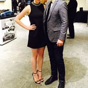 Topshop Black Dress with Jeweled Collar Neck, Size 2